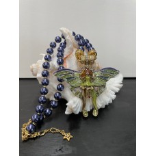 Vintage Hand-made Enamel Butterfly Wing Magnetic Beaded Necklace